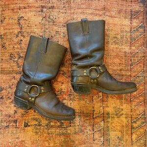 Brown Leather Harness Boots